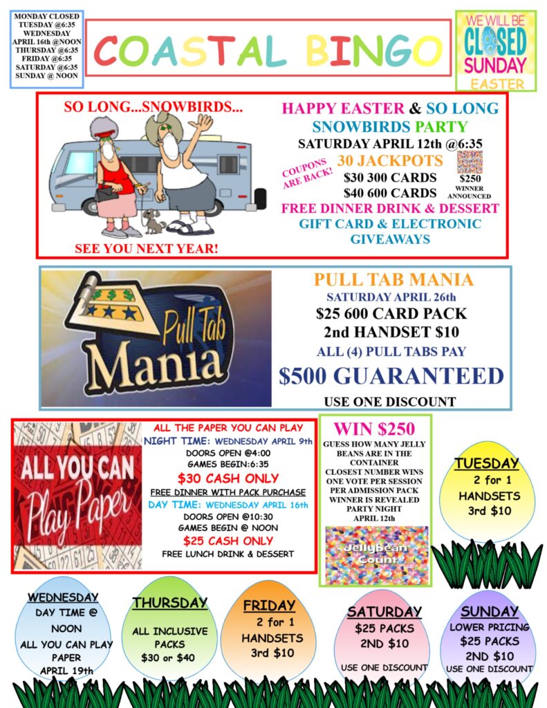Coastal Bingo September 2024 calendar